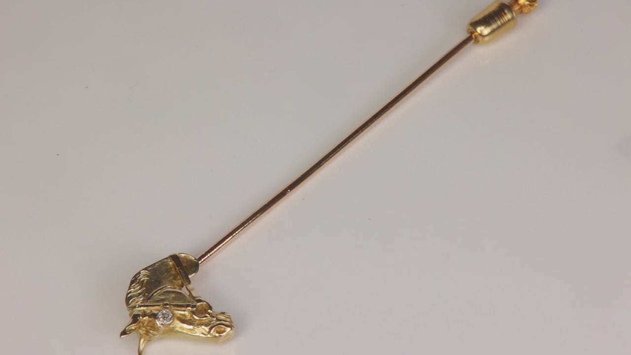14K Yellow Gold Horse Pin with Diamond Accented Eye