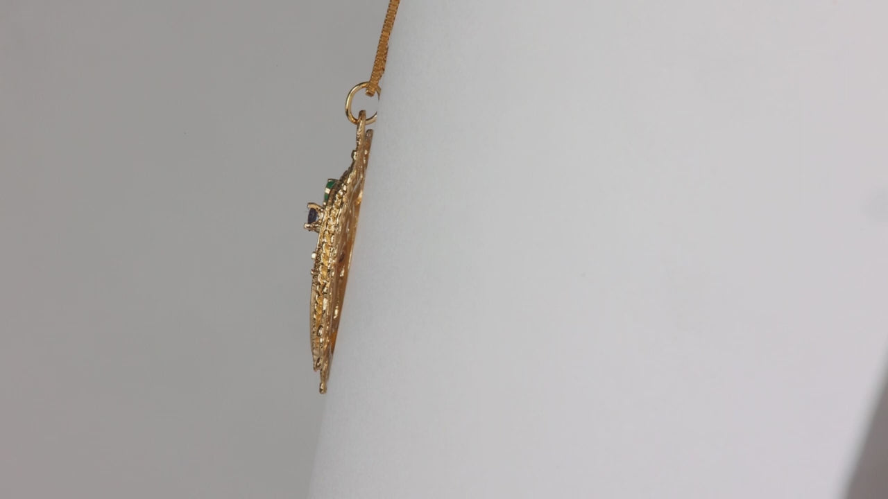 14K Yellow Gold Multi Color Stone Wedding Pendant/Charm