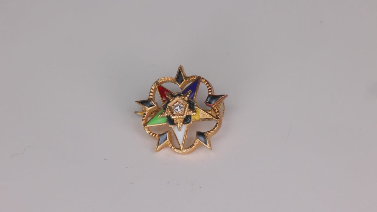 14K Yellow Gold Order of the Eastern Star Pin With Diamond Accent