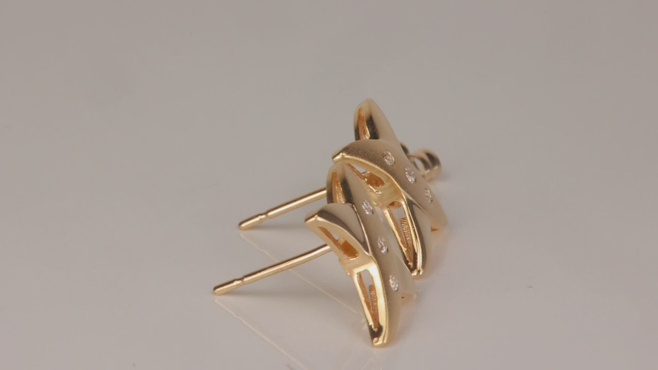 14K Yellow Gold Diamond Accented X Stud Earrings