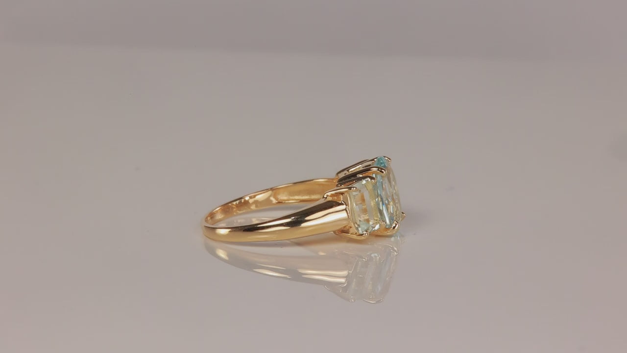14K Yellow Gold Aquamarine and Goshenite Ring