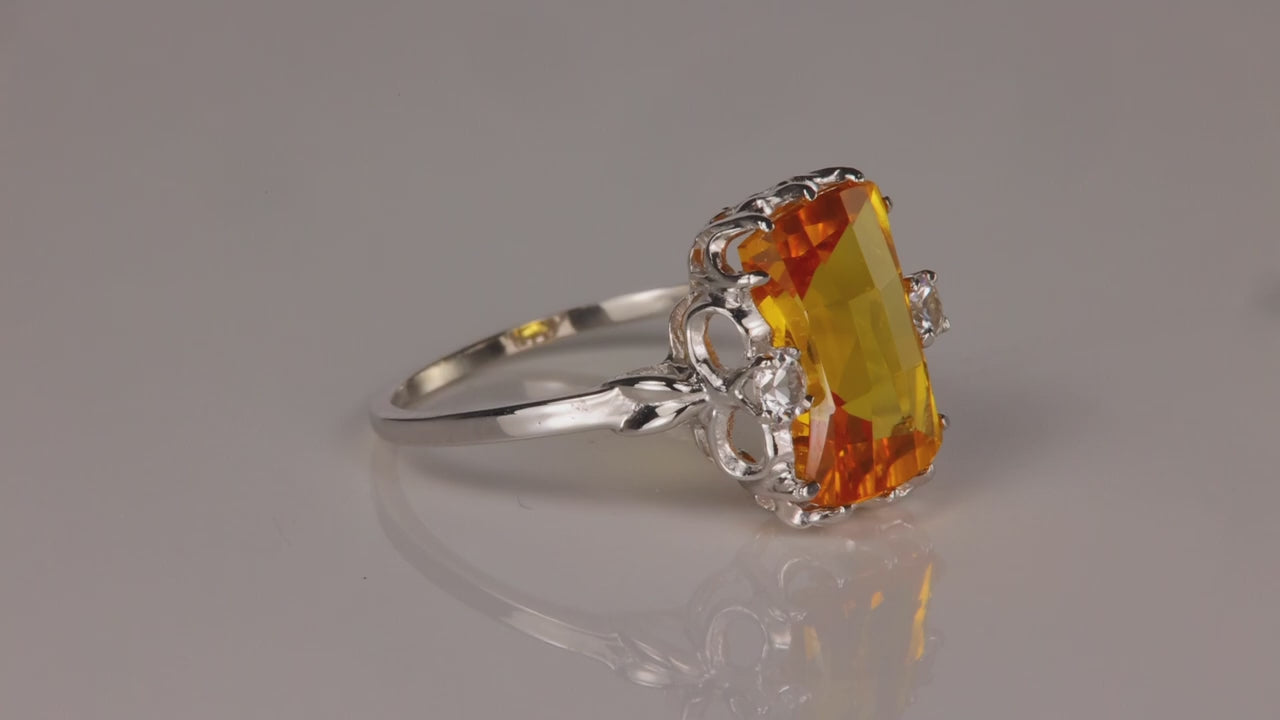 10K White Gold Synthetic Yellow Sapphire Ring 4cts