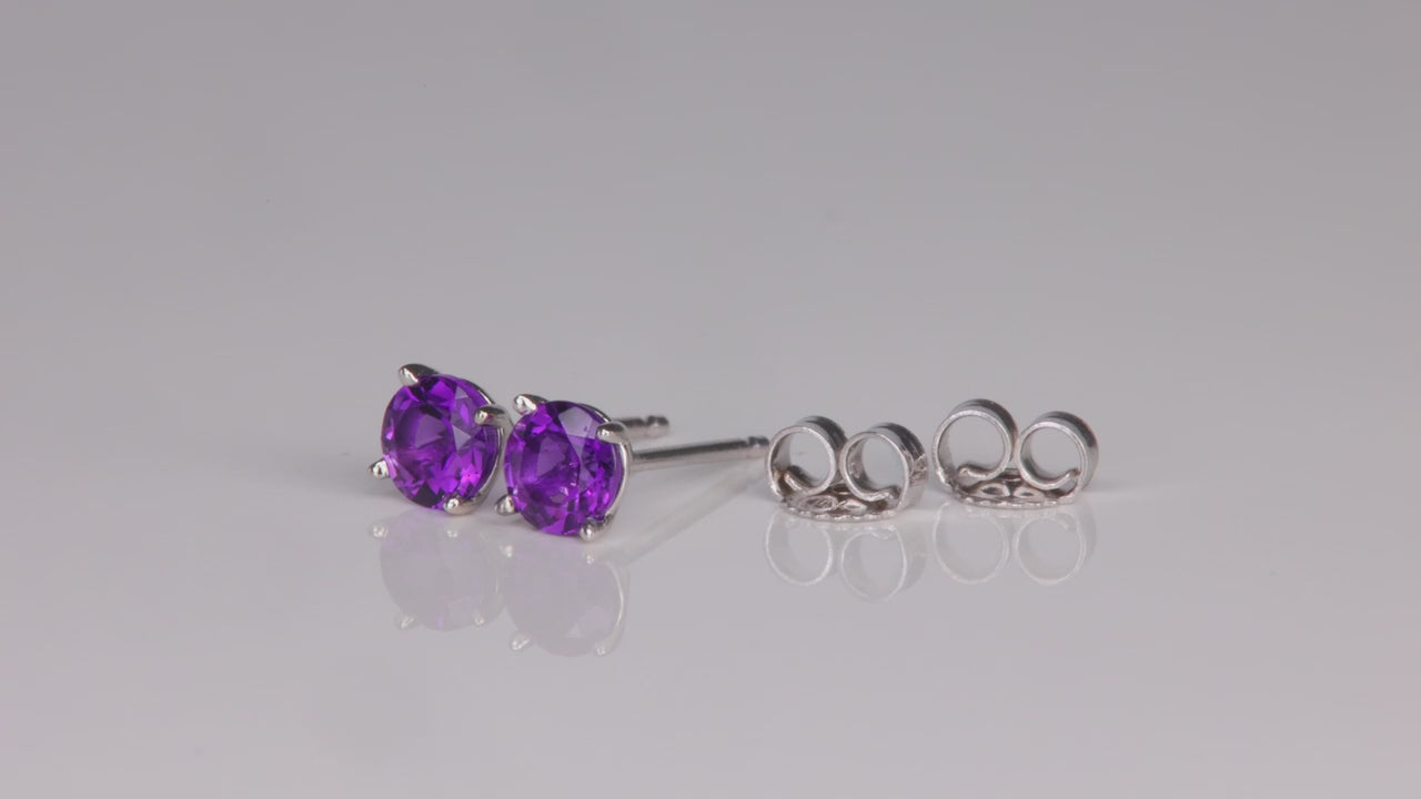 14K White Gold Round Cut Amethyst Stud Earrings .60 Carats