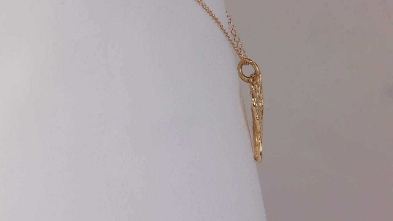 14K Yellow Gold Diamond Cut Butterfly Necklace 16"