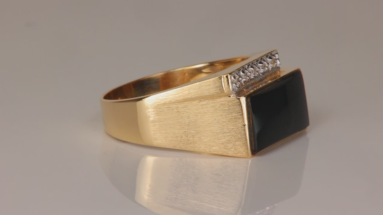 14K Yellow Gold Onyx and Diamond Ring