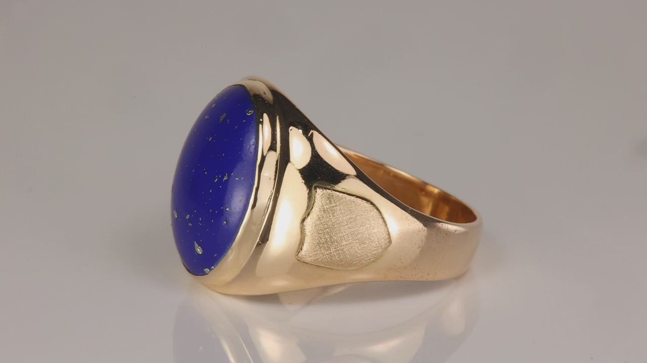 14K Yellow Gold Oval Cabochon Cut Lapis Ring