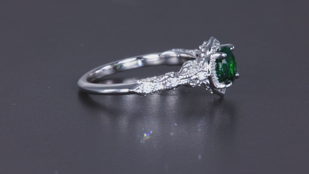 14K White Gold Chrome Tourmaline and Diamond Ring .99 Carats