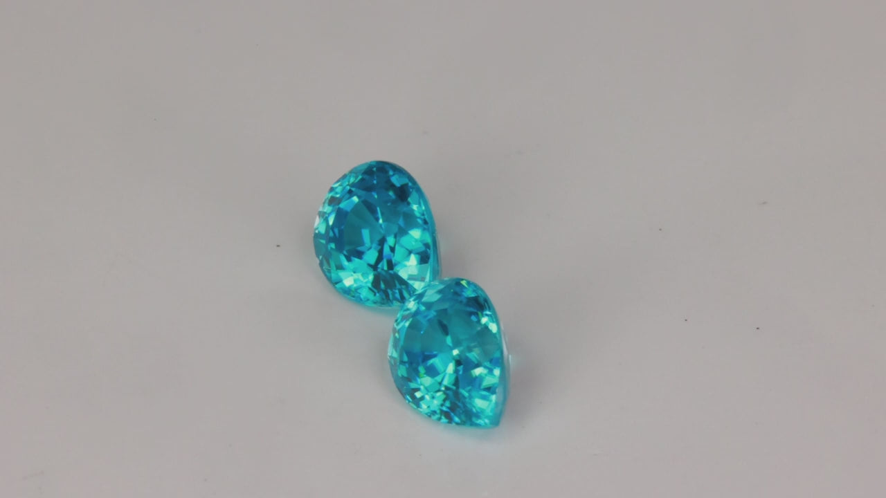 ON HOLD LJ Pear Shape Brilliant Cut Blue Zircon Pair 4.88 CTTW
