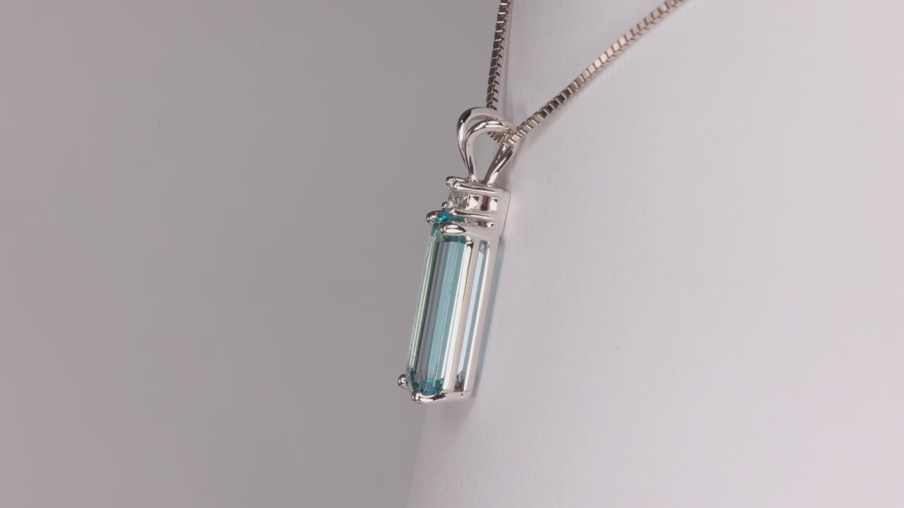 14K White Gold Aquamarine and Diamond Accent Pendant 3.10 Carats