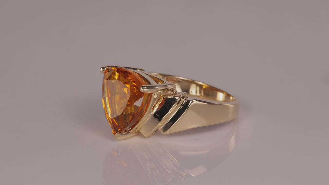 10K Yellow Gold Trilliant Cut Citrine Ring 5.00cts