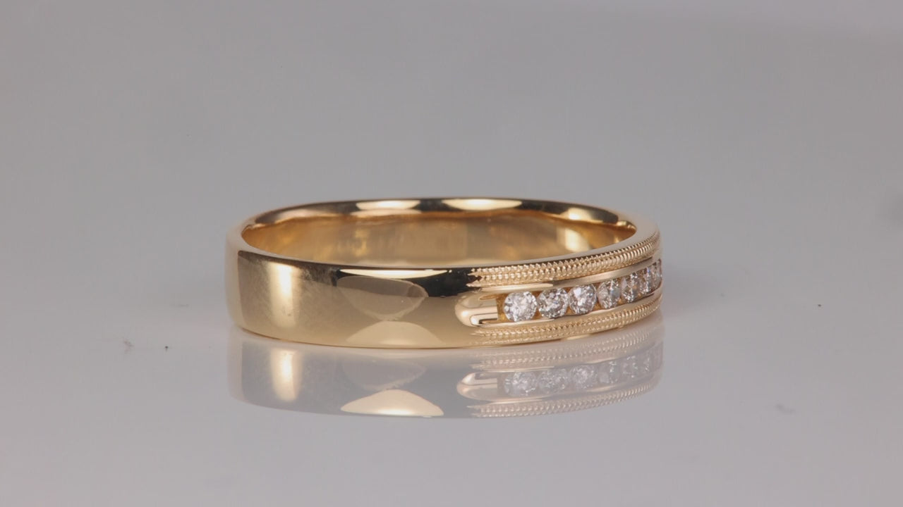 14K Yellow Gold Channel Set Millgrain And Diamond Ring .25cts*