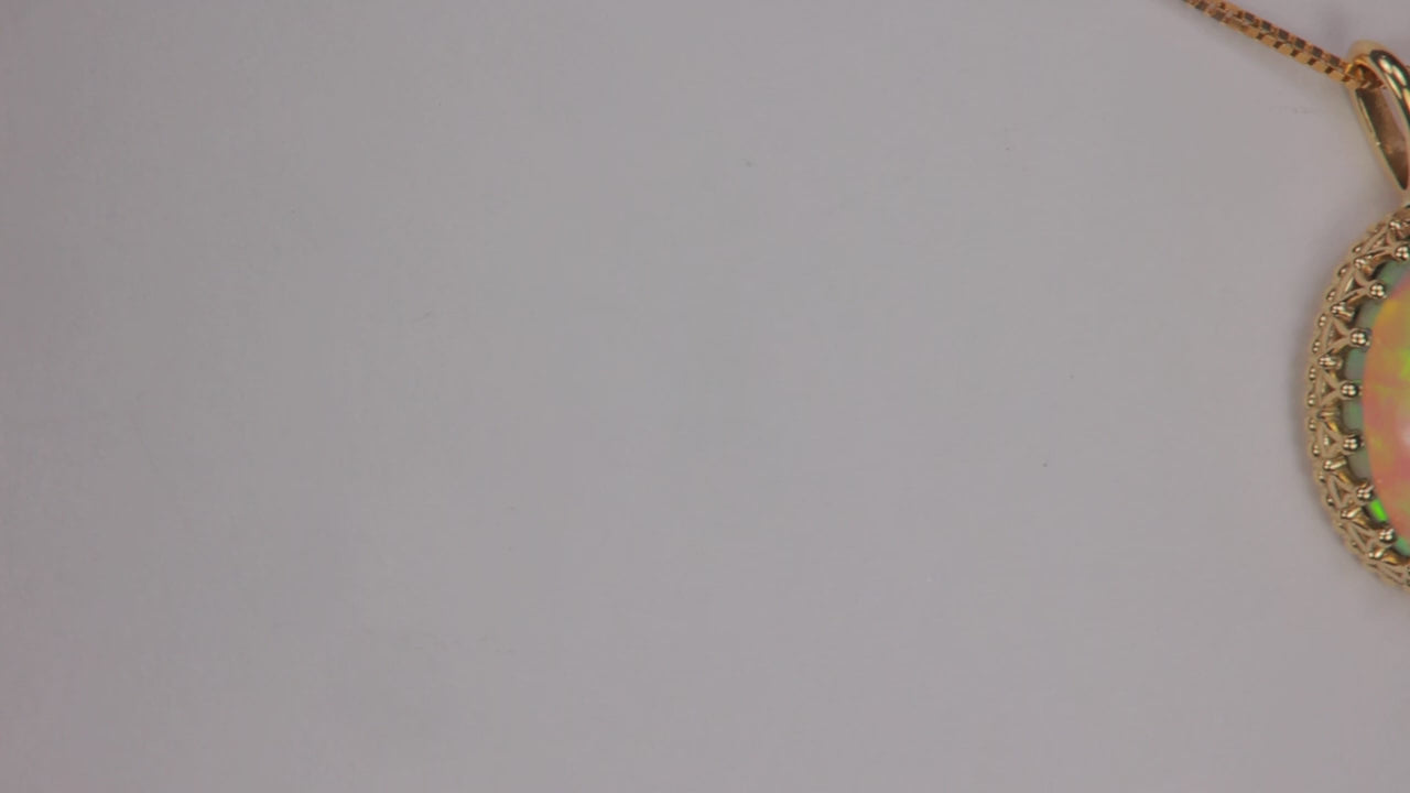 14K Yellow Gold Oval Cabochon Opal Pendant 3.89 Carats