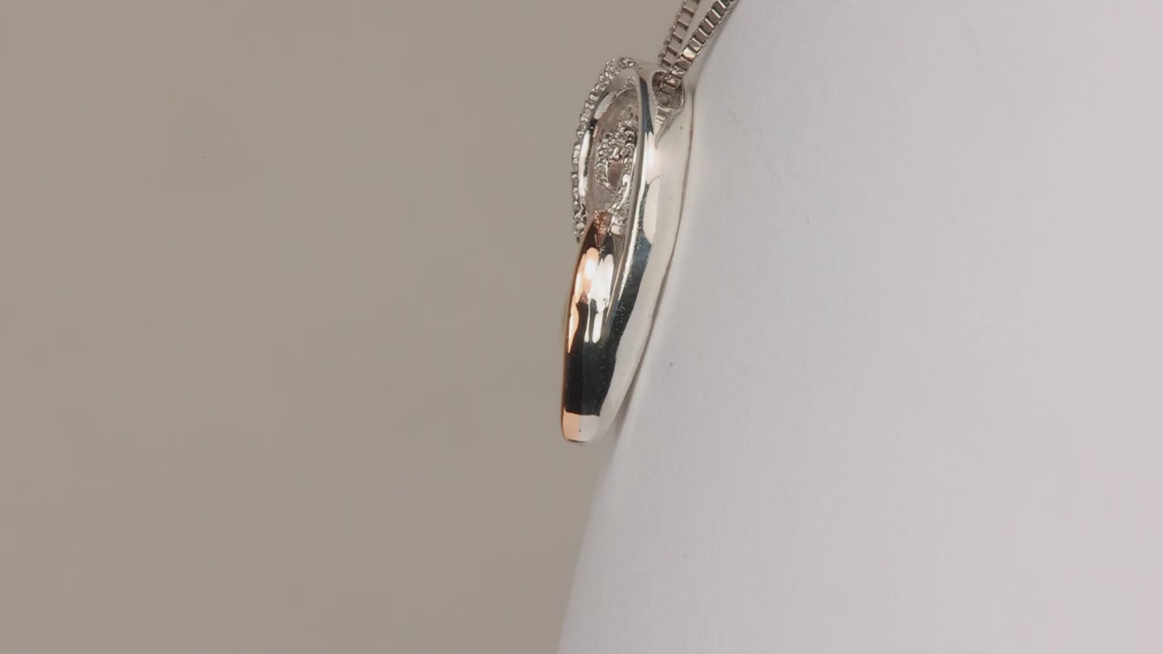 Sterling Silver 10K Rose Gold and Diamond Accent Heart Pendant