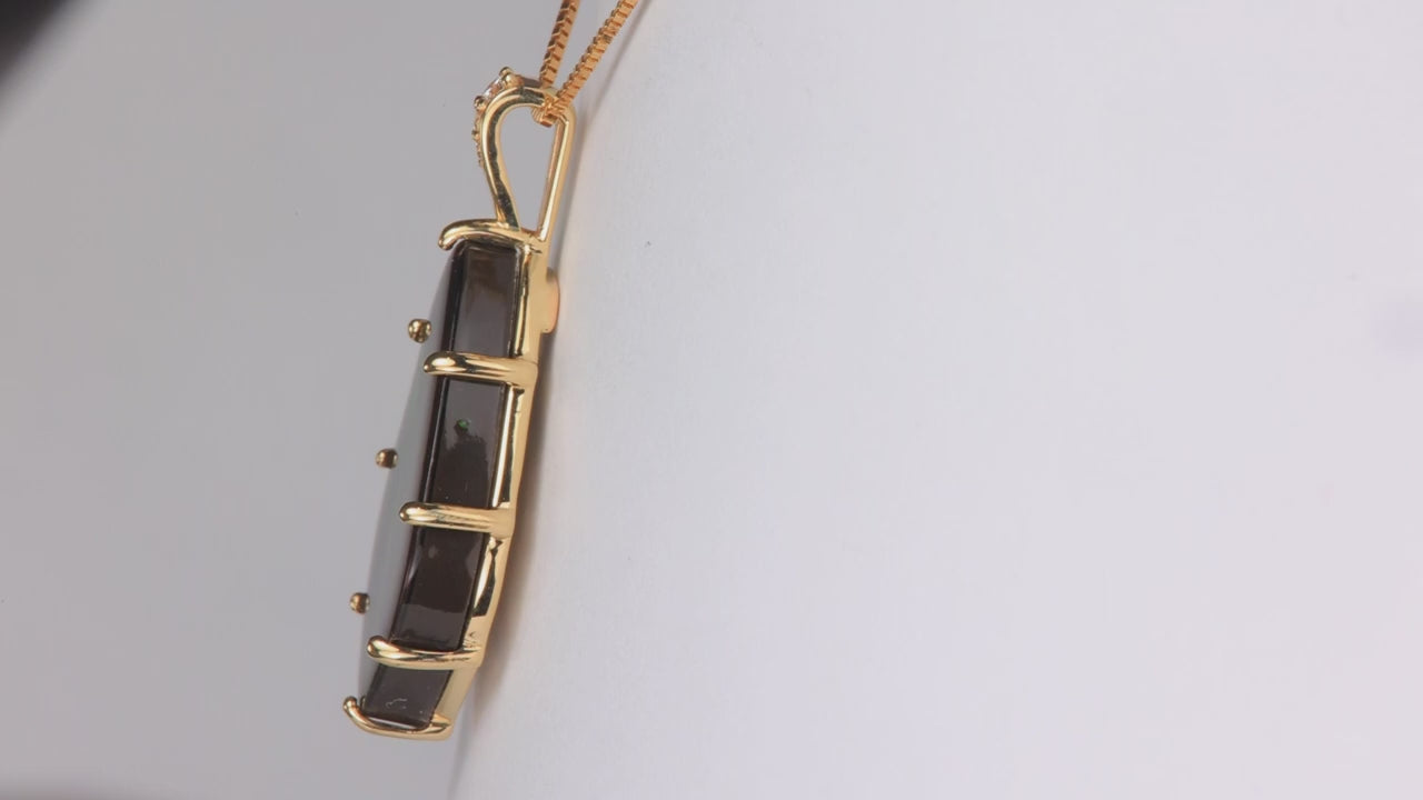 14K Yellow Gold Freeform Cabochon Ammolite and Diamond Pendant 14.10cts