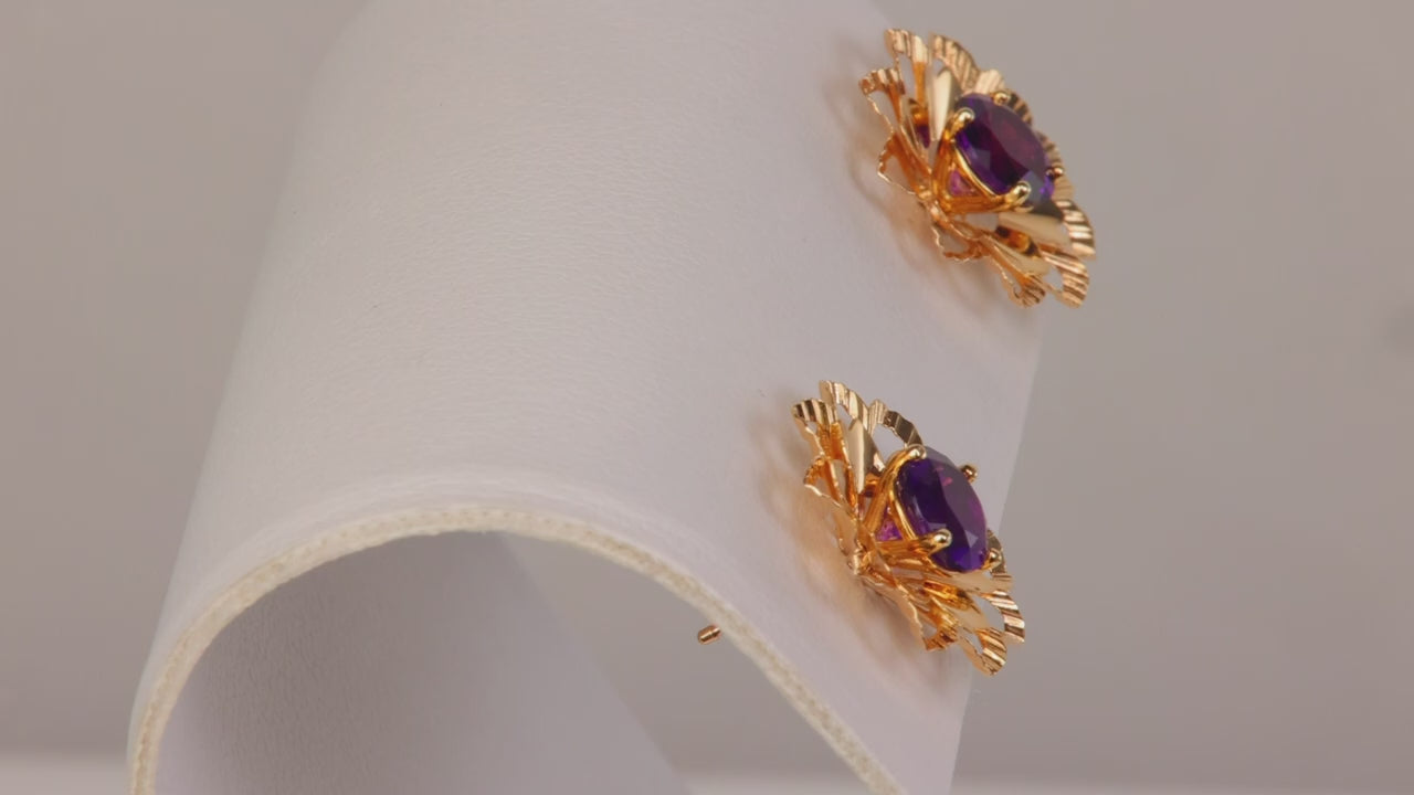 14K Yellow Gold Diamond Cut Flower Shaped Earring Jackets