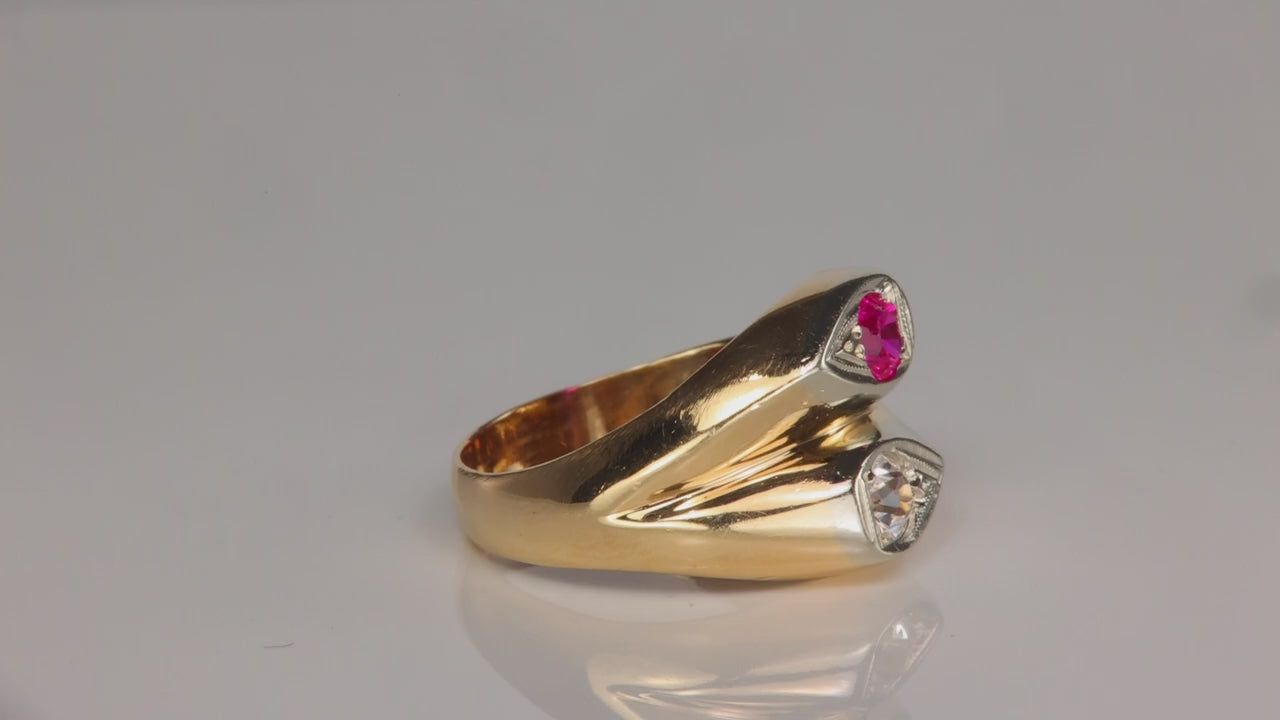 10K Yellow Gold Synthetic Spinel and Synthetic Ruby Ring
