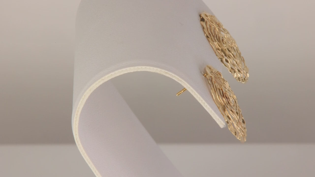 14K Yellow Gold Wavy Flat Circular Studs