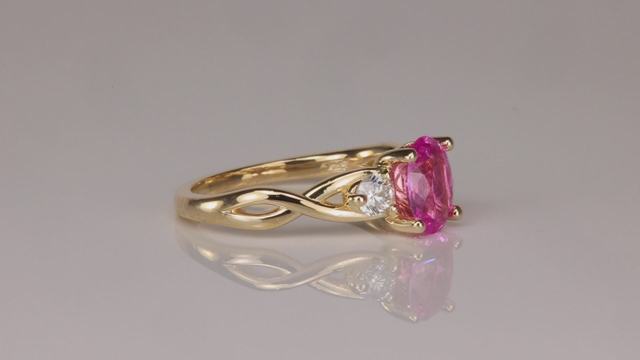 14K Yellow Gold Pink Sapphire and Diamond Ring 1.30 Carats