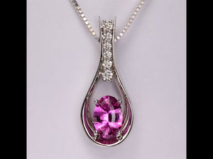 1.67ct Oval Pink Sapphire & Diamond Pendant in 14k White Gold