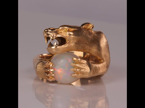 14K Yellow Gold Opal Panther Ring