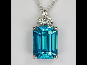 White Gold Emerald Cut Blue Zircon Pendant Necklace