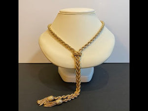 14K Yellow Gold Adjustable Y Necklace with Pineapple Tassels