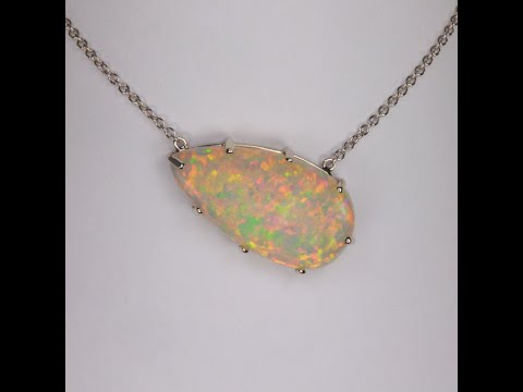 14K White Gold Pear Shape Opal Necklace 27.44 Carats