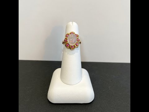 14K Yellow Gold Mexican "Contra Luz" Opal Ring with Pink Sapphire 2.5 Carats
