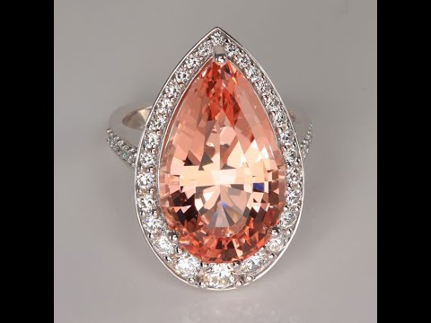 14K White Gold Stepped Pear Shape Morganite Ring 14.74 Carats