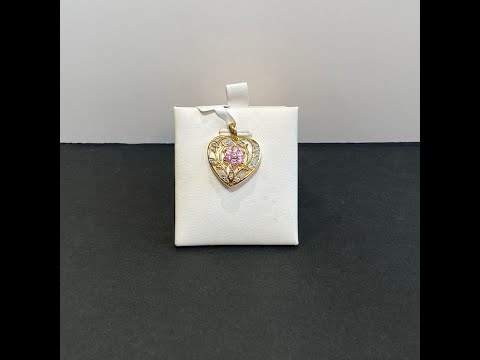 10K Yellow Gold Mother of Pearl, Diamond and Pink Sapphire Pendant