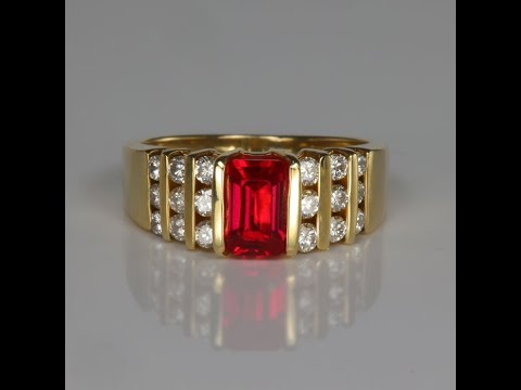 14K Yellow Gold Synthetic Ruby and Fine Diamond Ring