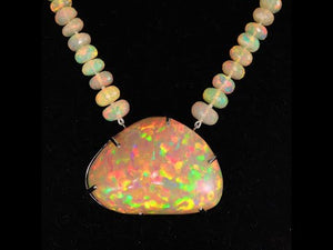 Freeform Opal 83.4 Carats in 14K White Gold on Opal Rondelle Necklace
