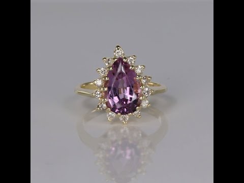 14K Yellow Gold Pear Shape Amethyst and Diamond Ring 2 Carats