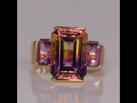 14K Yellow Gold Ametrine and Amethyst Ring 7.25 Carats