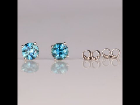 14K White Gold Montana Sapphire Stud Earrings 1.15 Carats