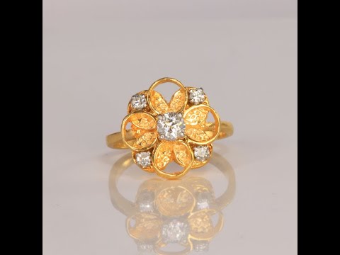 14K Yellow Gold Diamond Flower Ring .25 Carats