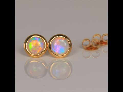 14k Yellow Gold Australian Opal Earrings .62 Carats