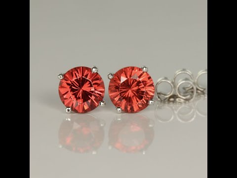 Orange Red Garnet Earrings in 14k White Gold