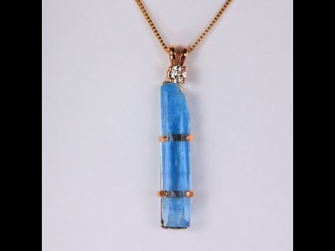 14K Rose Gold Aquamarine Crystal and Diamond Pendant