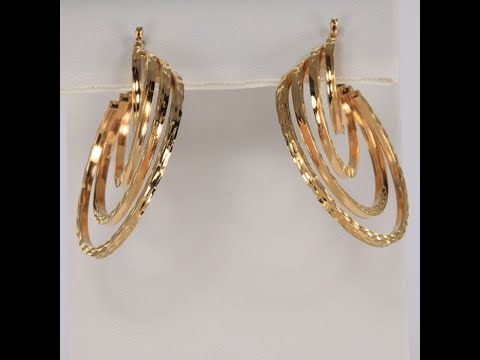 14K Yellow Gold Diamond Cut Layered Hoop Earrings
