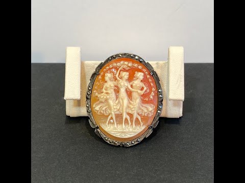 Silver Framed Carved "Three Graces" Cameo Pendant/Pin
