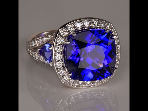 14K White Gold Square Cushion Tanzanite Ring 9.79 Carats