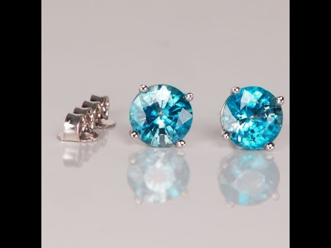 14K White Gold Blue Zircon Stud Earrings 2.88 Carats