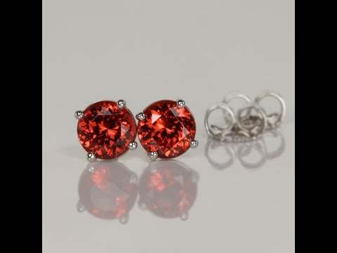 1.28ct Red Orange Garnet Earrings in 14k White Gold