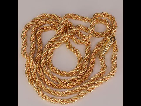 14K Yellow And Rose Gold Beaded Rope Chain 24"