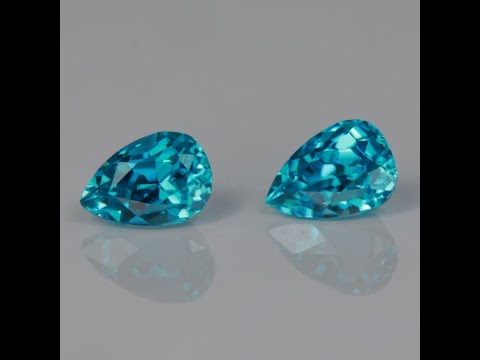 Pair of Pear Shape Brilliant Cut Blue Zircon 4.11 Carats Total