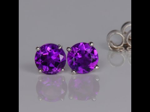 14K White Gold Round Cut Amethyst Stud Earrings .63 Carats