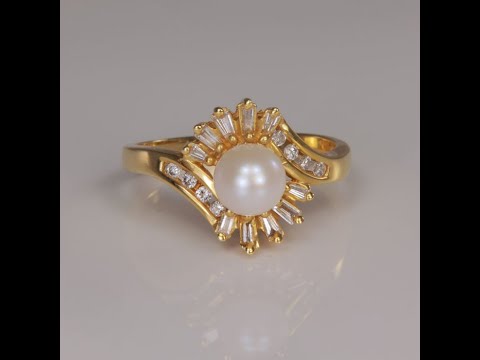 14K Yellow Gold Pearl and Diamond Ring .50 Carats