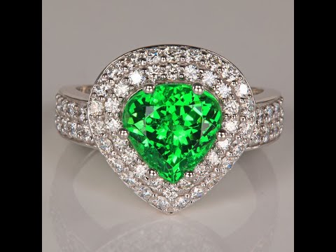 14K White Gold Shield Tsavorite Garnet Ring 3.05 Carats