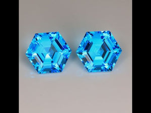 Pair of Hex Blue Topaz Gemstones 36.03cttw